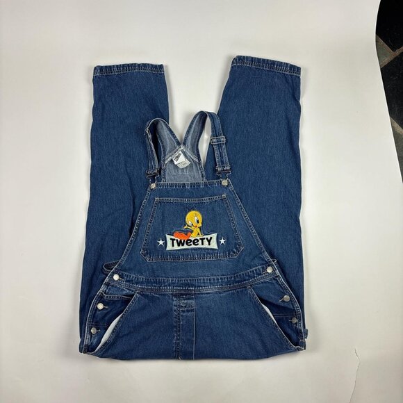 Vintage Tweety Bird Denim Overalls Unisex L 2000 Y2K Loney Tunes - Picture 1 of 8